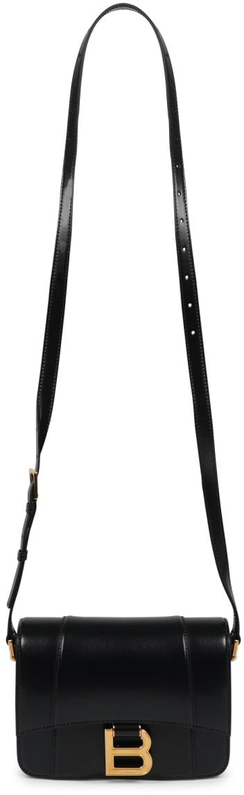 Balenciaga Structured Hourglass-Shaped Black Calfskin Shoulder Bag Zwart