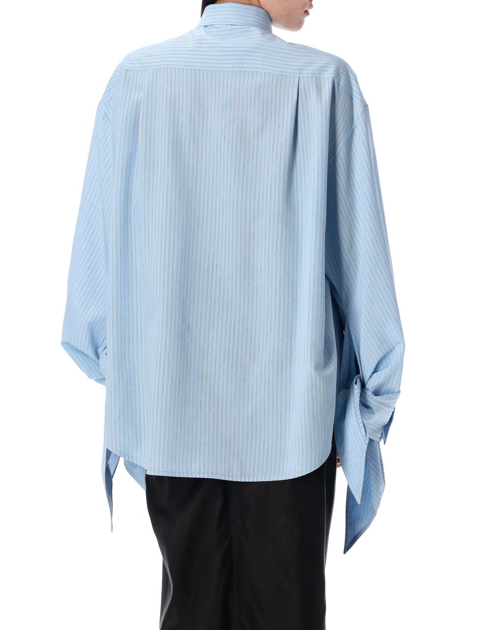 Balenciaga Knotted Cuff Blouse Sky Bluewhite Blauw