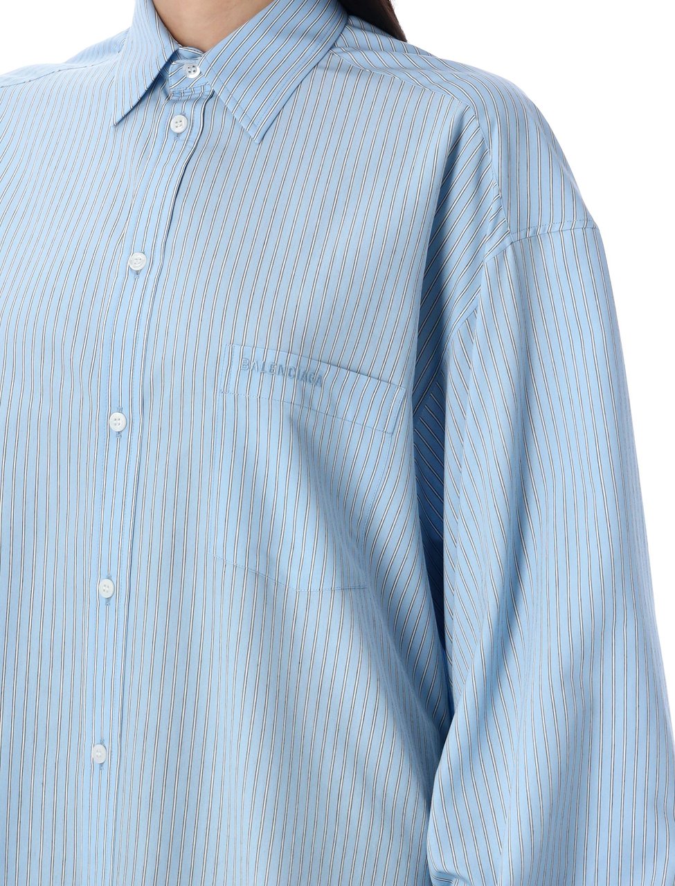 Balenciaga Knotted Cuff Blouse Sky Bluewhite Blauw