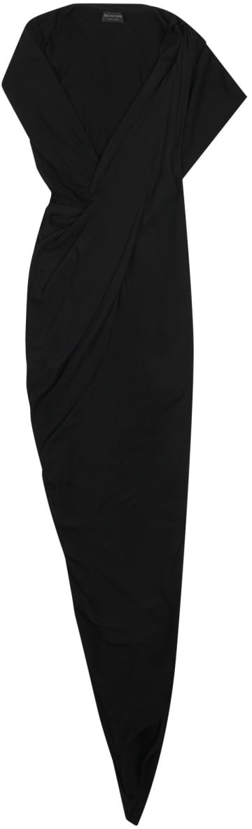 Balenciaga Draped Midi Dress With Asymmetrical Hemline Zwart