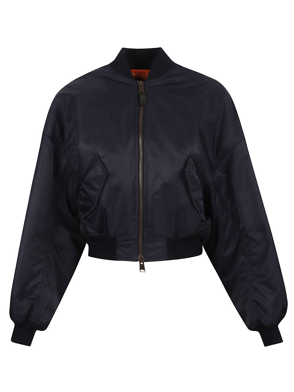 Balenciaga Cropped Bomber Jacket In Deep Blue Nylon Zwart