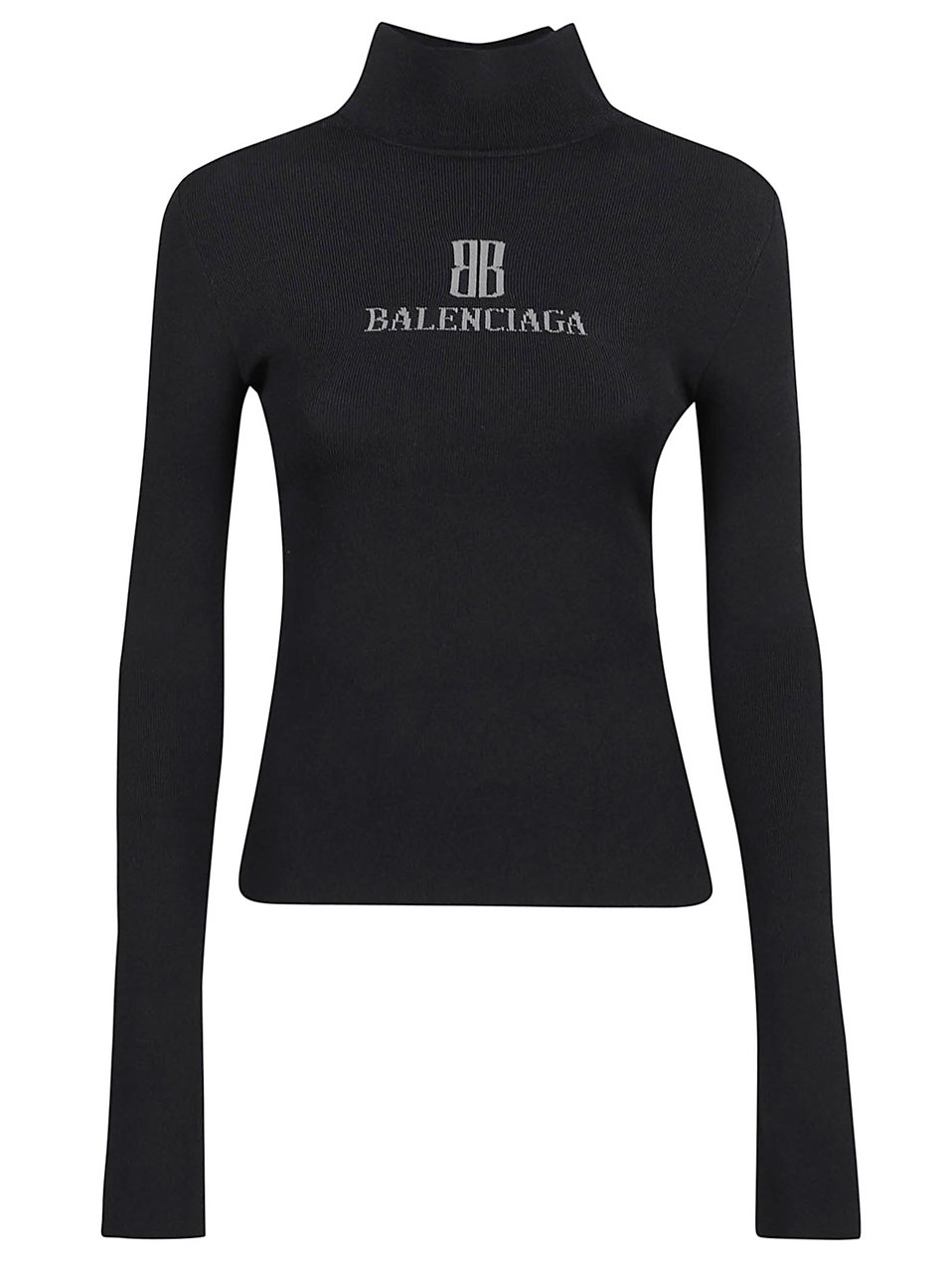 Balenciaga Fitted Ribbed Turtleneck Sweater With Logo Zwart