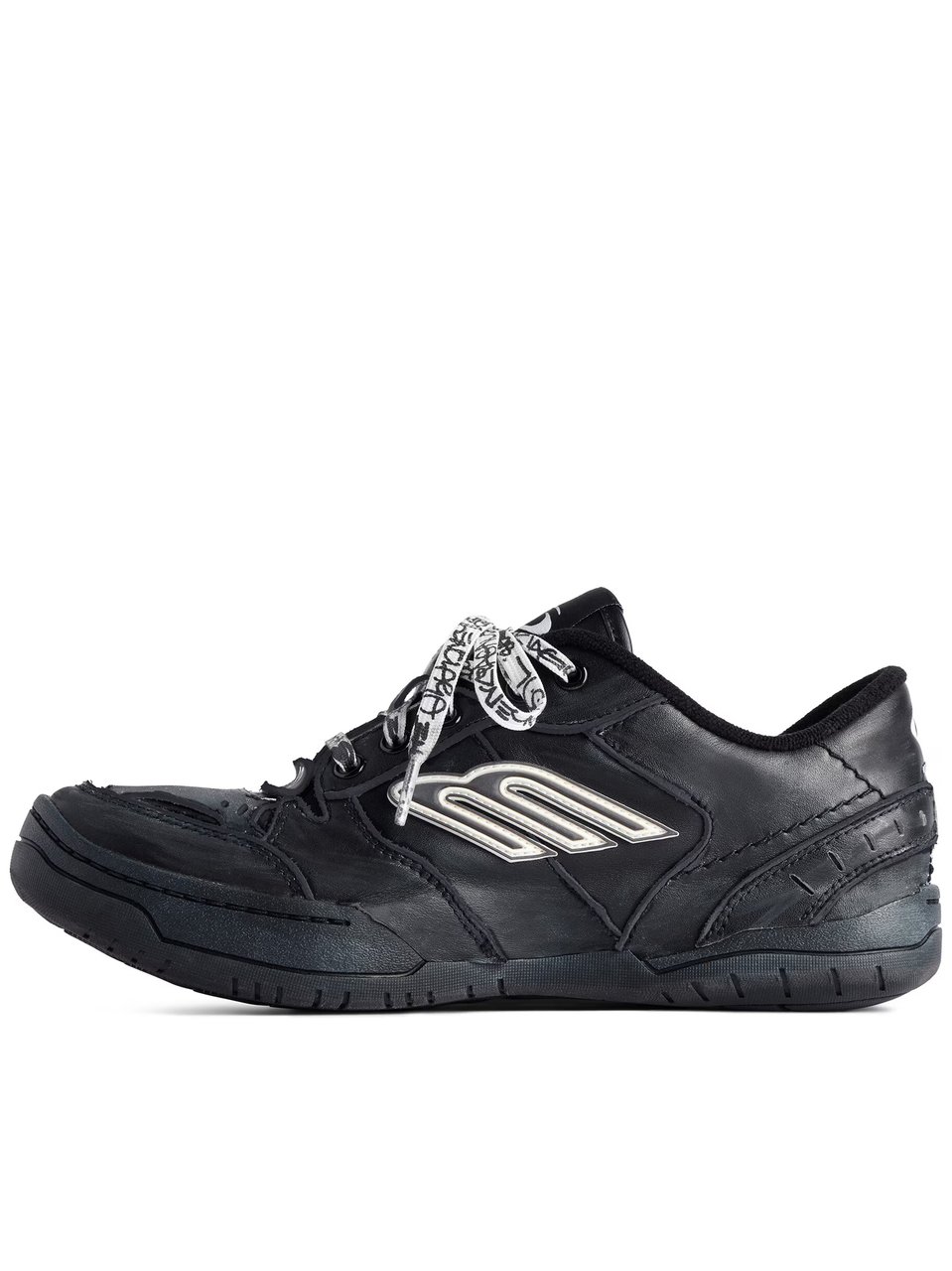 Balenciaga Sleek Black Low-Profile Sneakers with Textured Sole and Patterned Laces Zwart