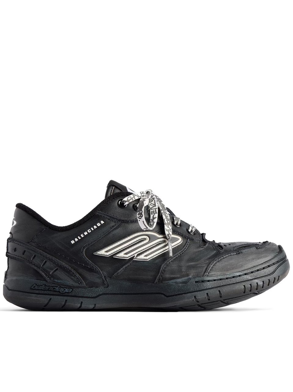 Balenciaga Sleek Black Low-Profile Sneakers with Textured Sole and Patterned Laces Zwart