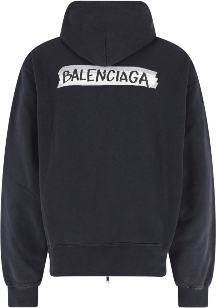 Balenciaga Black Masking Tape Worn Zip Hoodie Zwart