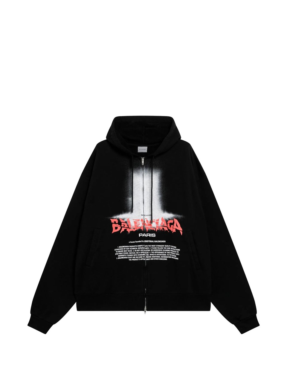 Balenciaga Relaxed Fit Black Oversized Zip-Up Hoodie with Bold Graphic Print Zwart