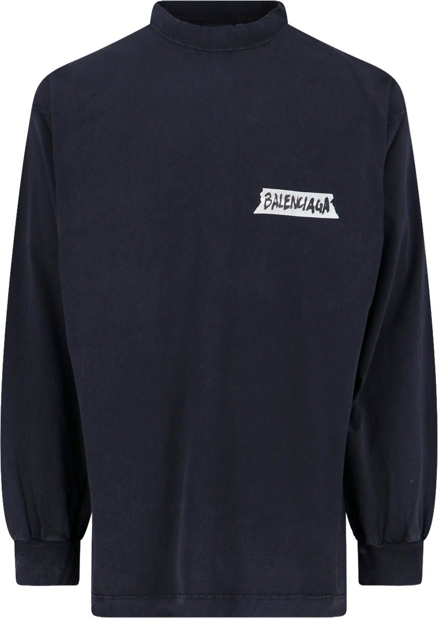 Balenciaga "Masking Tape" Long Sleeve T-Shirt – Black Zwart