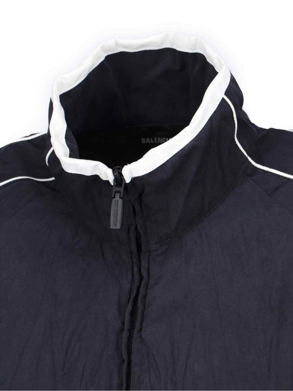 Balenciaga Giazza Zip Logo Jacket With High Collar Blauw