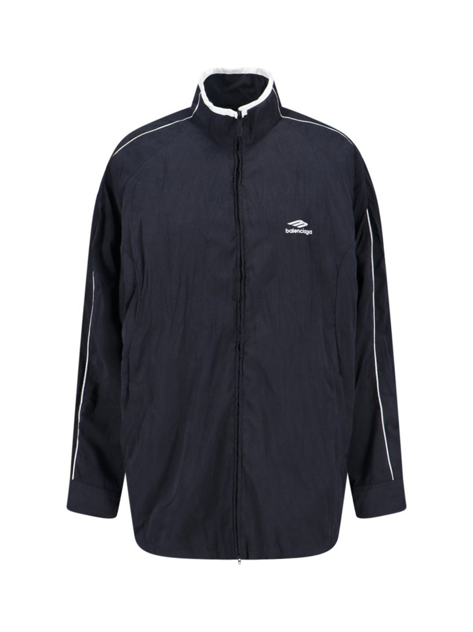 Balenciaga Giazza Zip Logo Jacket With High Collar Blauw
