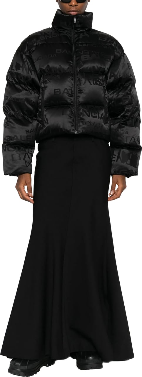 Balenciaga Black Cropped Puffer Tonal Logo Jacket Zwart