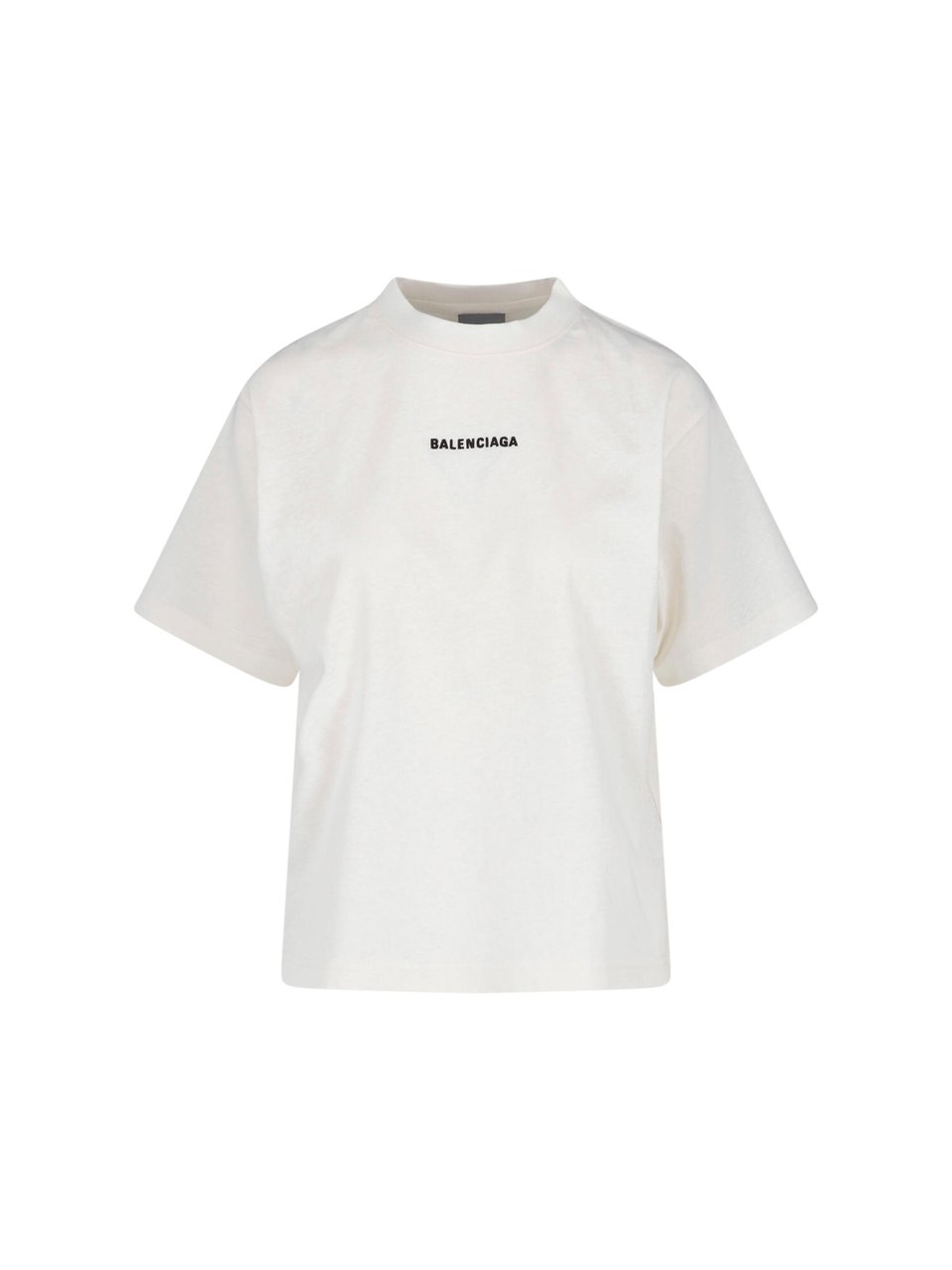 Balenciaga White Cropped Crew Neck Cotton T-shirt Wit