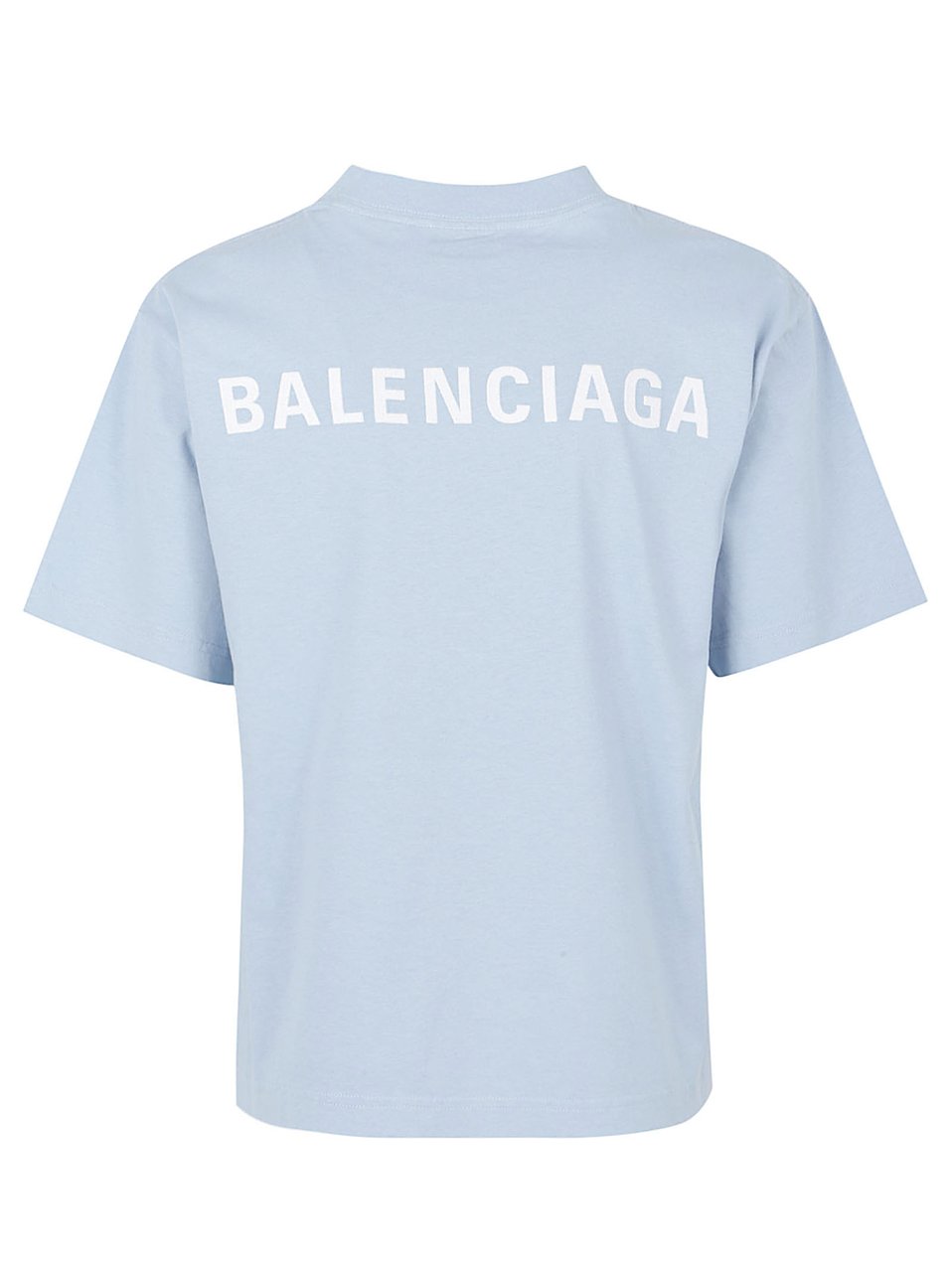 Balenciaga Pastel Blue Cotton Jersey T-Shirt with Embroidered Logos Blauw
