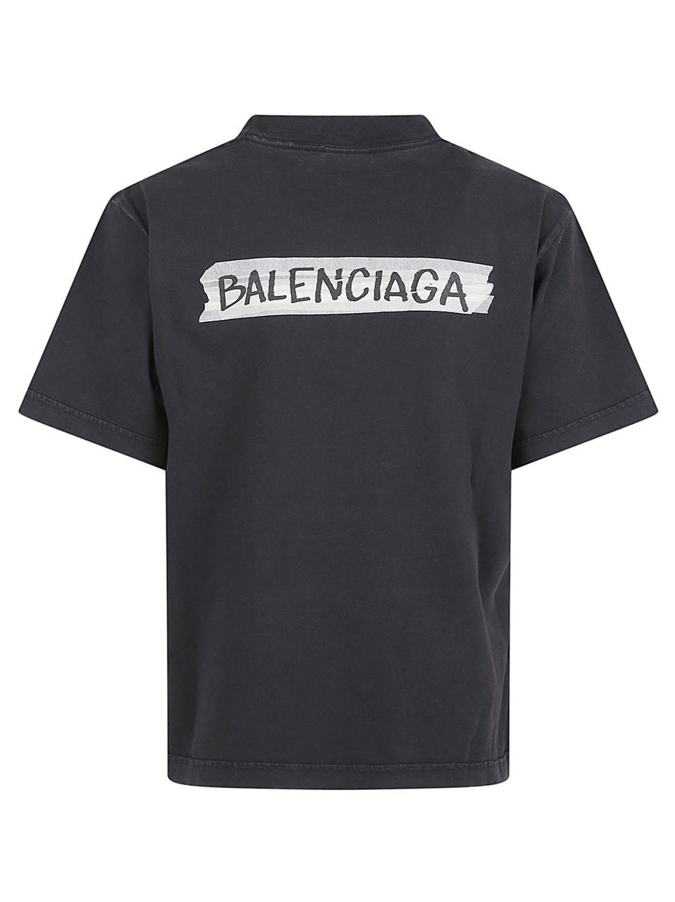 Balenciaga Cropped Short-Sleeved T-Shirt with Bold Brushstroke Logo Zwart