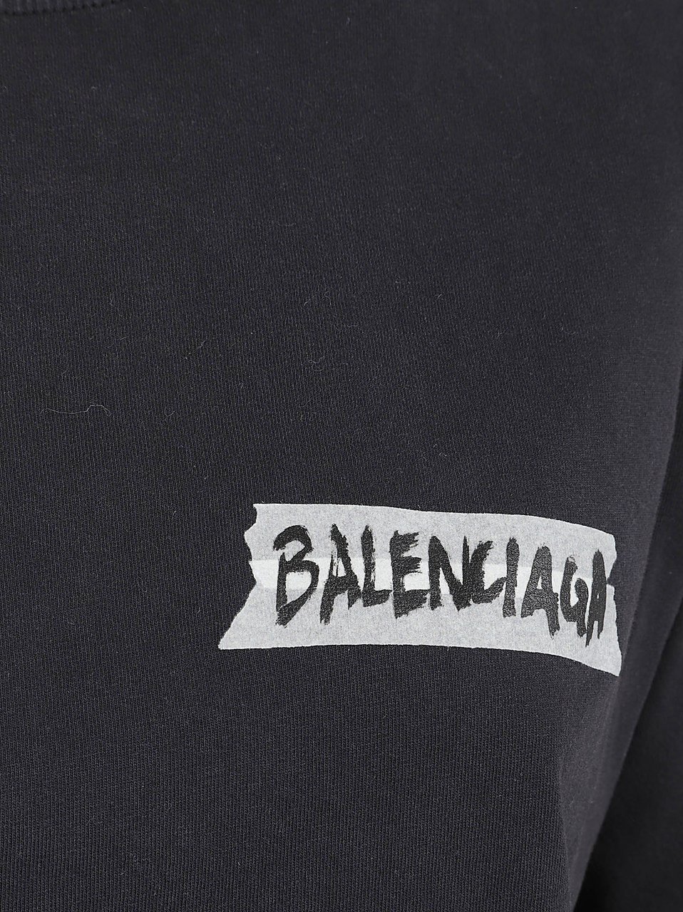 Balenciaga Cropped Short-Sleeved T-Shirt with Bold Brushstroke Logo Zwart