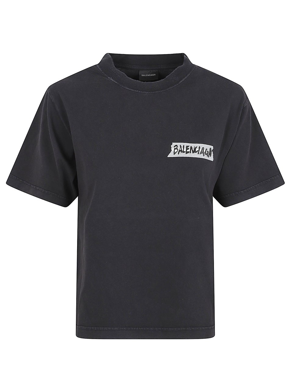 Balenciaga Cropped Short-Sleeved T-Shirt with Bold Brushstroke Logo Zwart