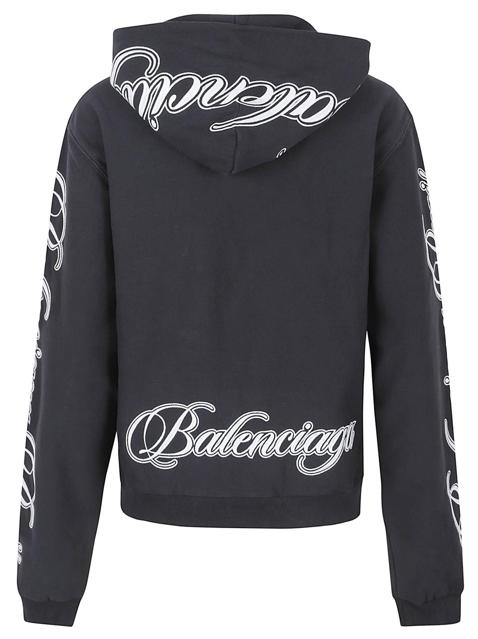 Balenciaga Zip-Up Knit Sweater with Cursive Embroidery Zwart