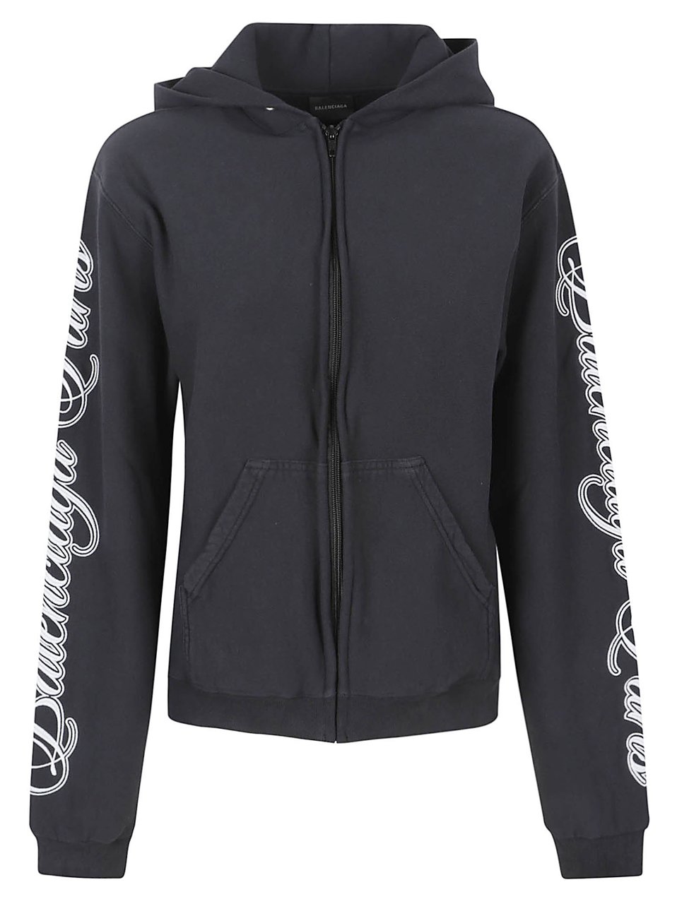 Balenciaga Zip-Up Knit Sweater with Cursive Embroidery Zwart
