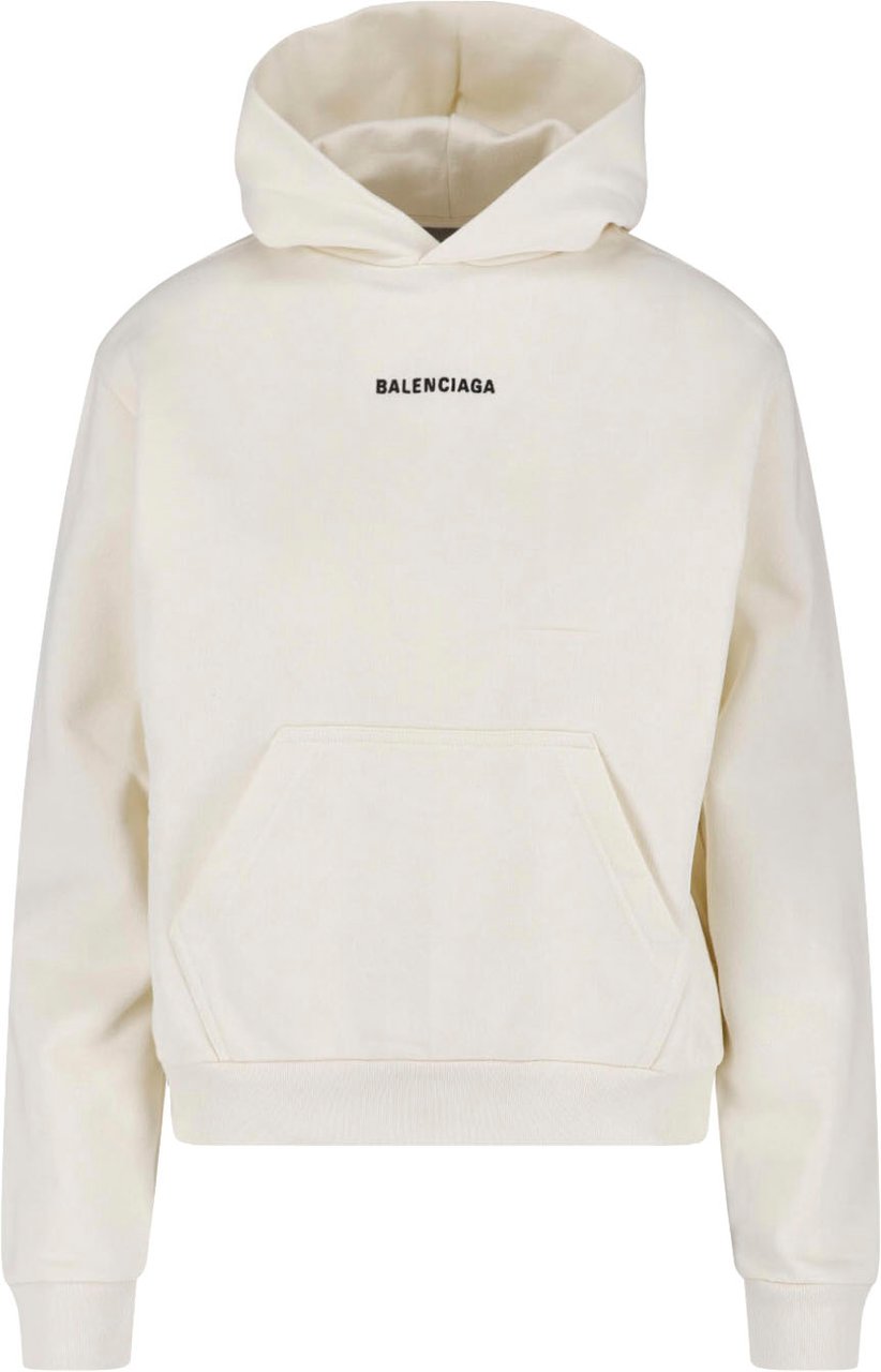 Balenciaga Off-White Back Oversized Embroidered Hoodie Neutraal