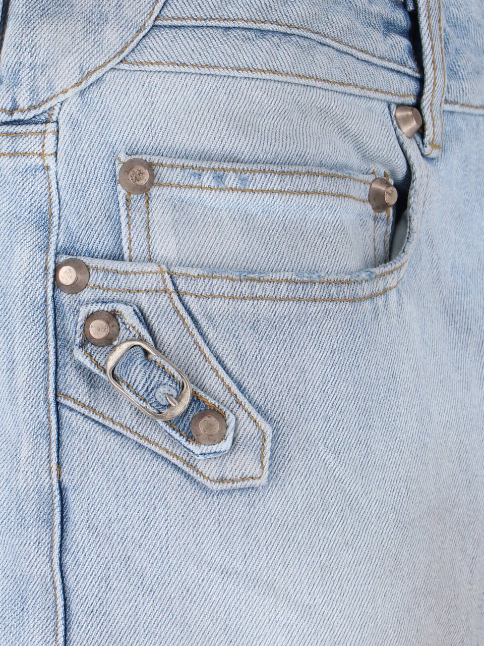 Balenciaga "Le City" Mini Skirt In Light Blue Cotton Denim Blauw