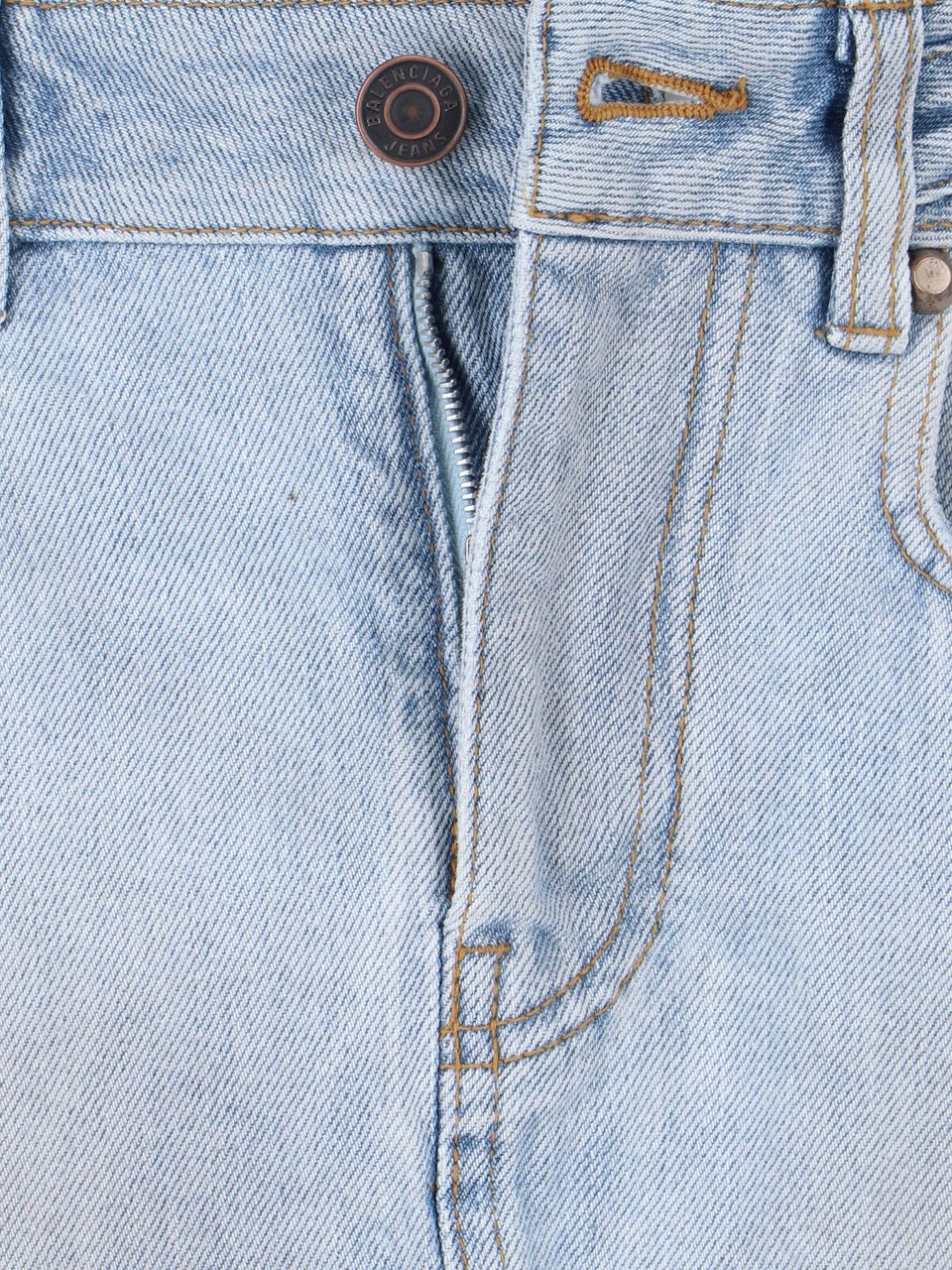 Balenciaga "Le City" Mini Skirt In Light Blue Cotton Denim Blauw