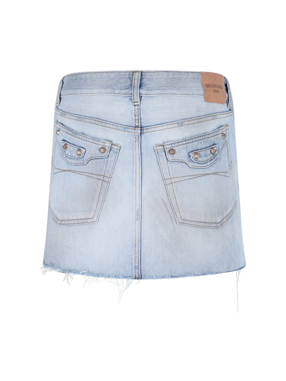 Balenciaga "Le City" Mini Skirt In Light Blue Cotton Denim Blauw