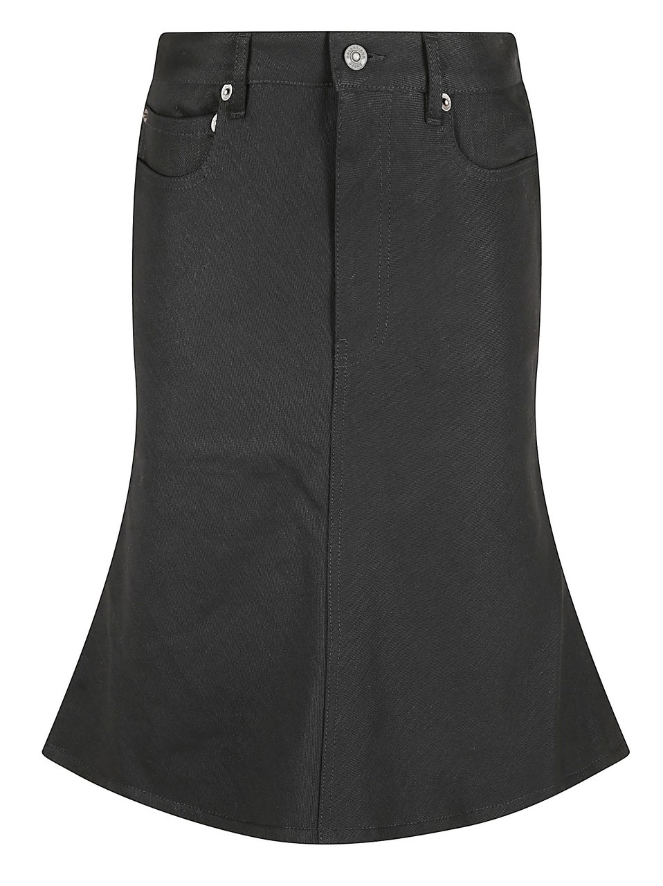 Balenciaga Mid-Rise Black Denim Skirt With Godet Hem Zwart