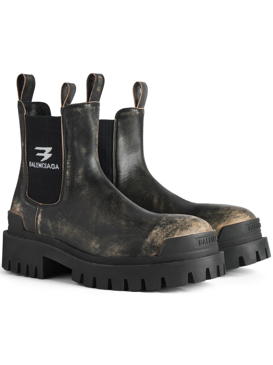 Balenciaga Black Strike Chels Chunky Leather Boots Zwart