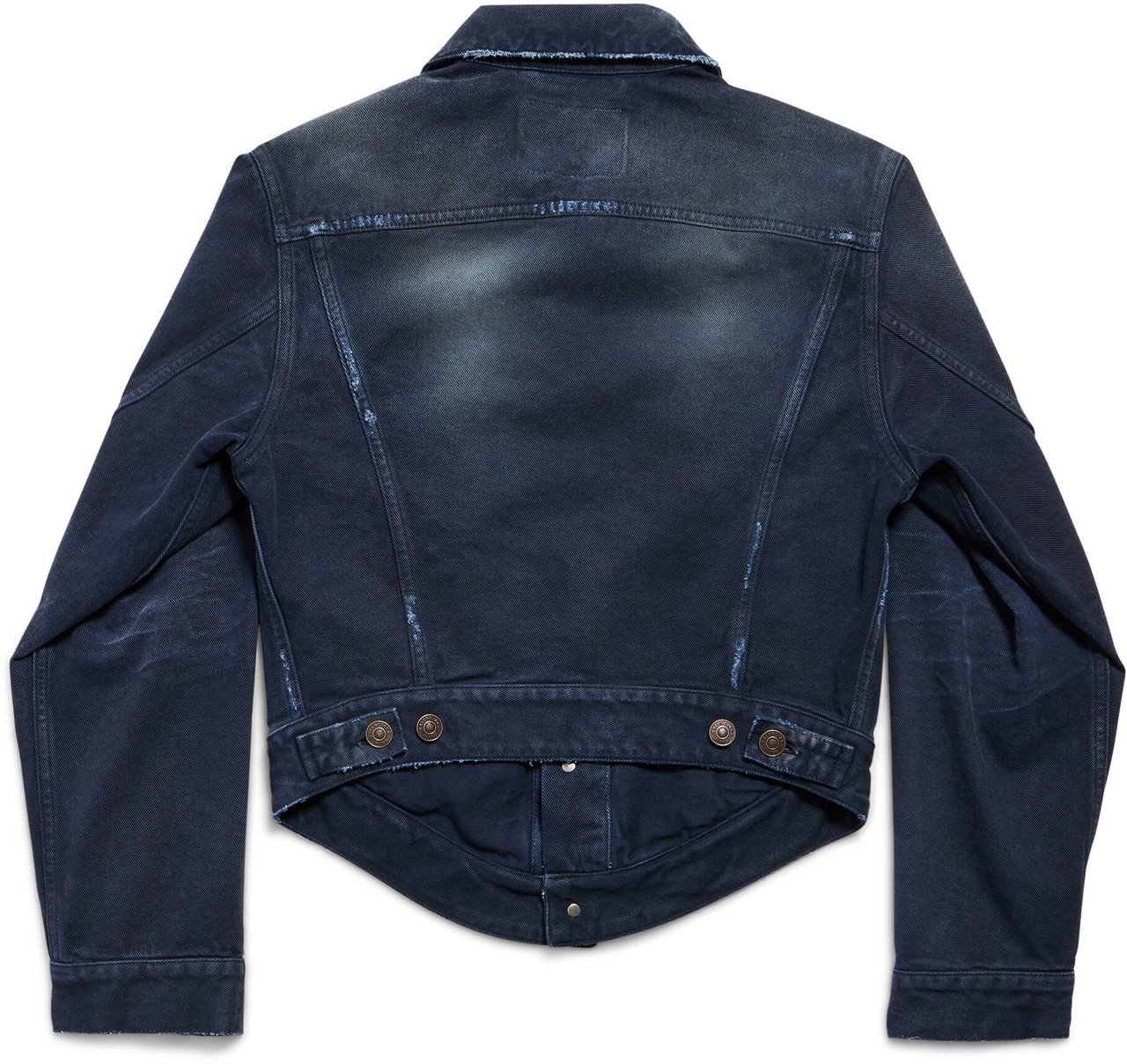 Balenciaga Blue Curved Waistband Structured Denim Jacket Zwart