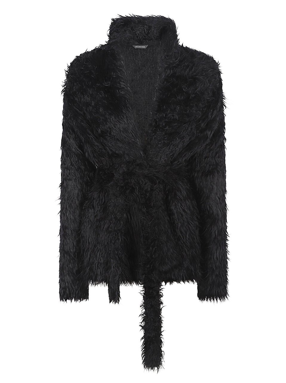 Balenciaga Wrap-Style Textured Jacket with Tie Belt and Cozy Finish Zwart