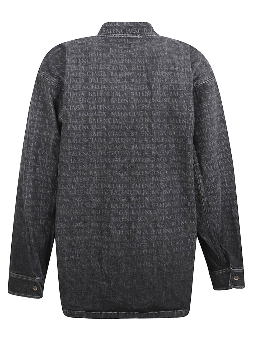 Balenciaga Washed Black Denim Jacket with Tonal Logo Print and Flap Pockets Grijs