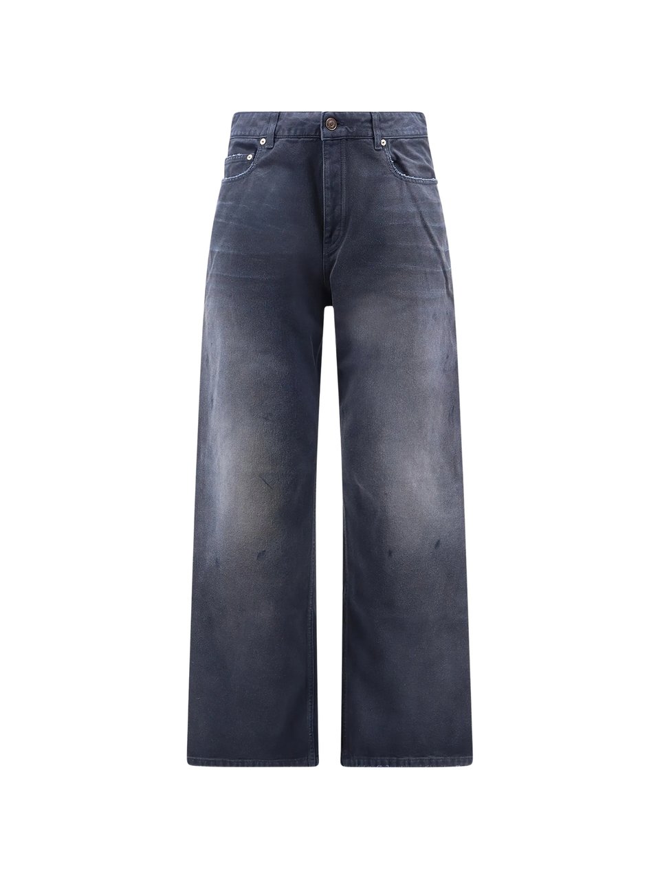 Balenciaga Blue Curved Knee Distressed Denim Pants Zwart