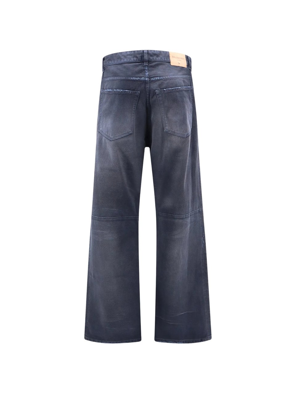 Balenciaga Blue Curved Knee Distressed Denim Pants Zwart