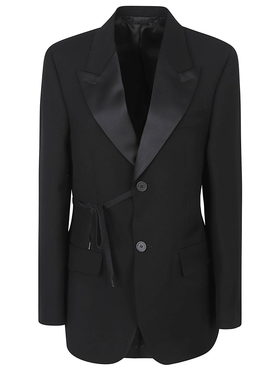 Balenciaga Asymmetrical Black Wool Blazer with Satin Lapel Zwart
