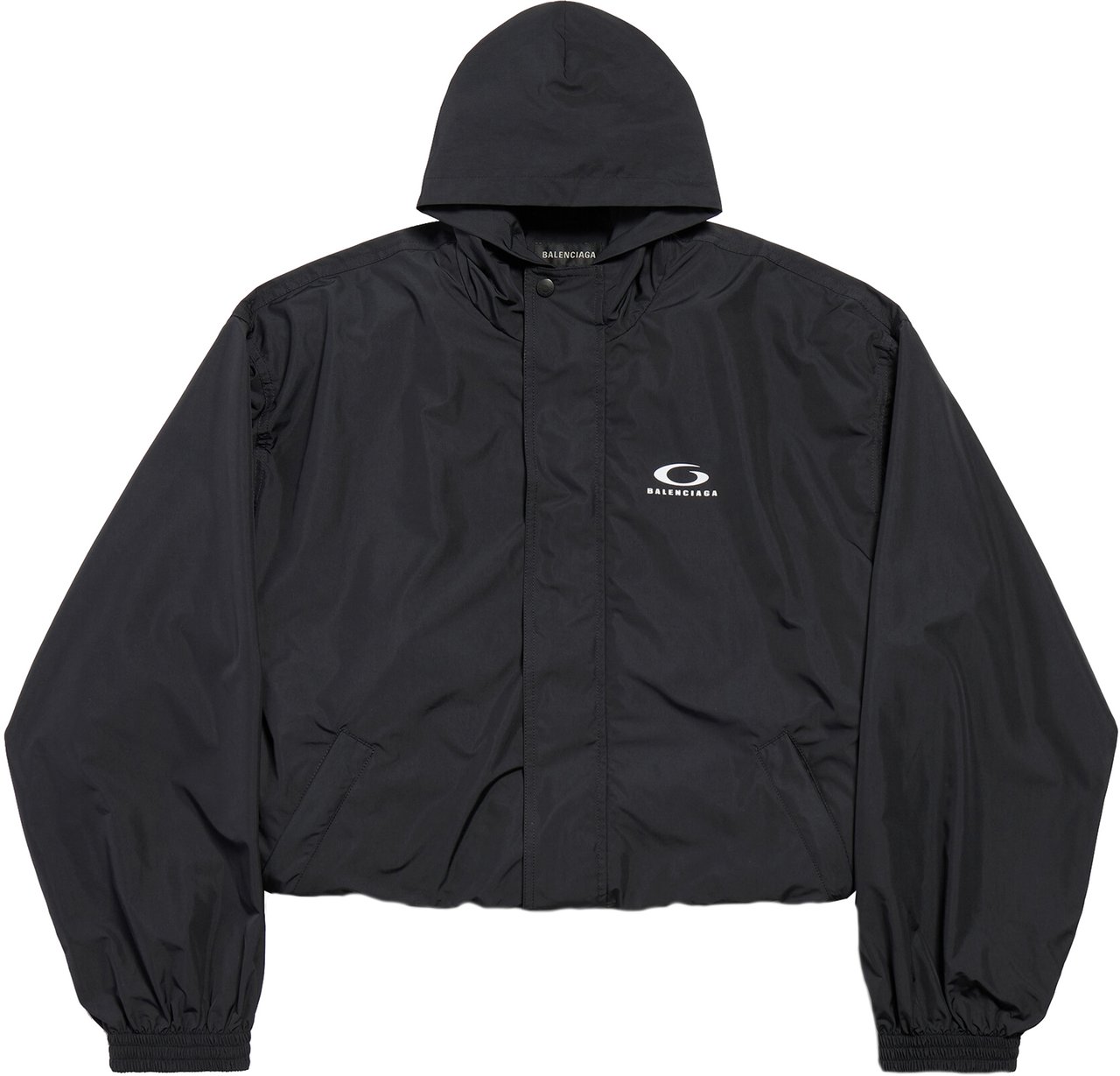 Balenciaga Black Folded Windbreaker Cropped Oversized Jacket Zwart