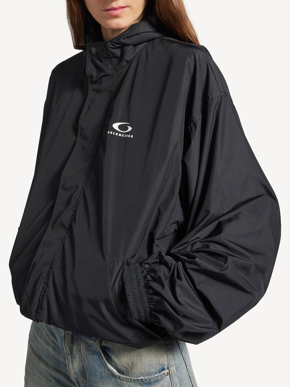 Balenciaga Black Folded Windbreaker Cropped Oversized Jacket Zwart