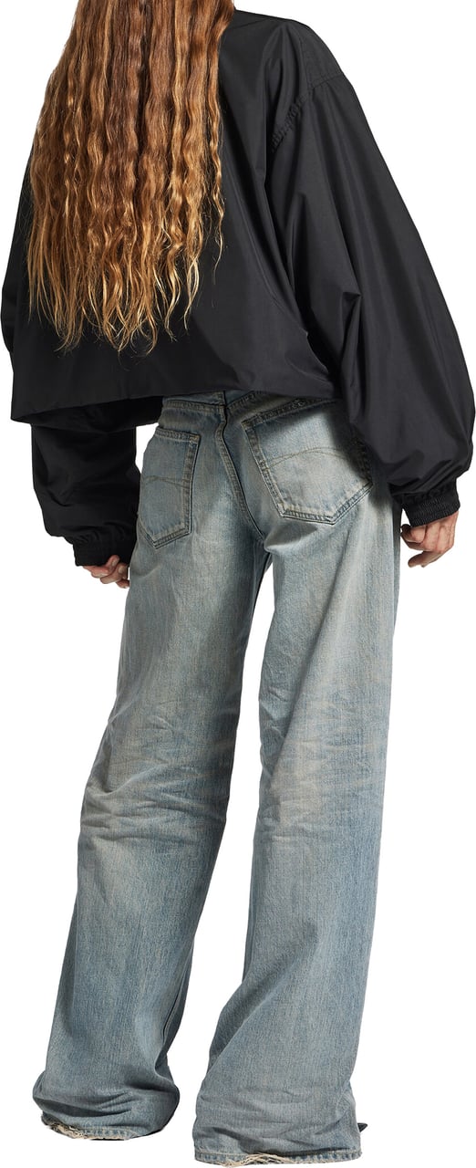 Balenciaga Black Folded Windbreaker Cropped Oversized Jacket Zwart