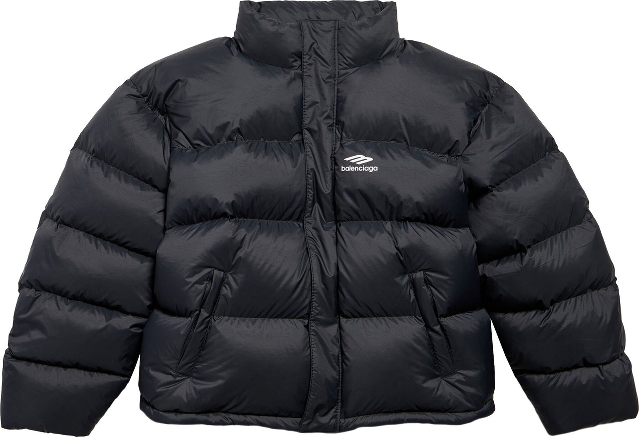 Balenciaga Matte Black Ski Puffer Cropped Jacket Zwart