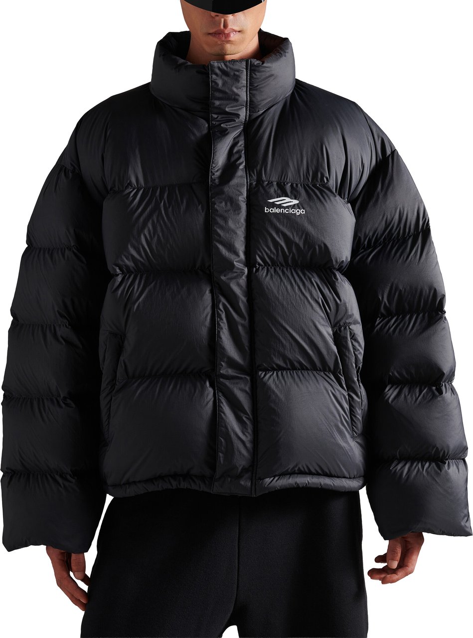 Balenciaga Matte Black Ski Puffer Cropped Jacket Zwart