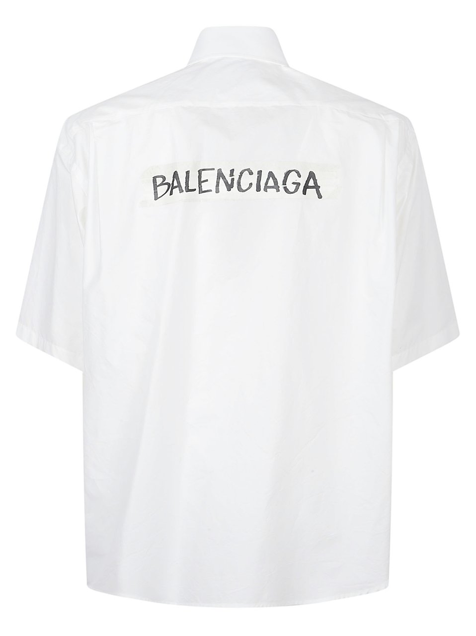 Balenciaga Short-Sleeve White Shirt with Button-Down Collar and Logo Detail Wit