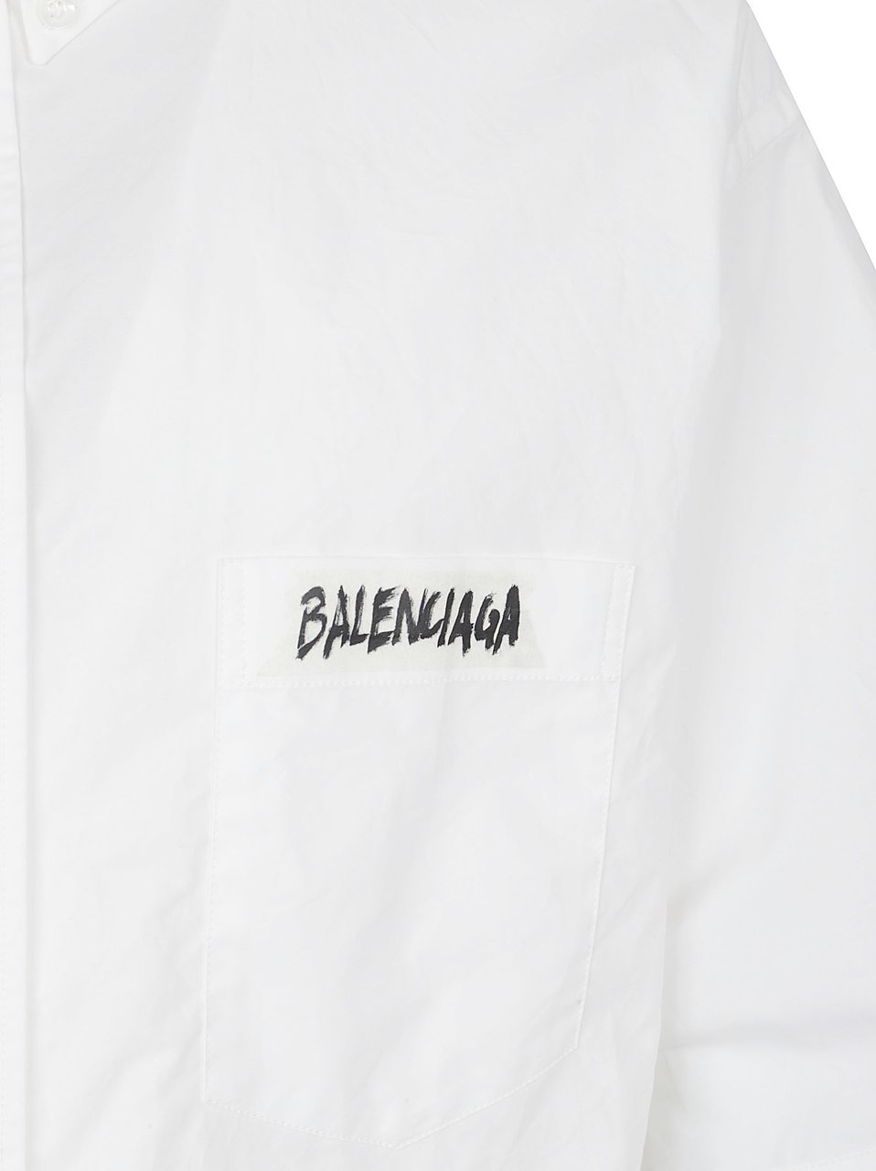 Balenciaga Short-Sleeve White Shirt with Button-Down Collar and Logo Detail Wit