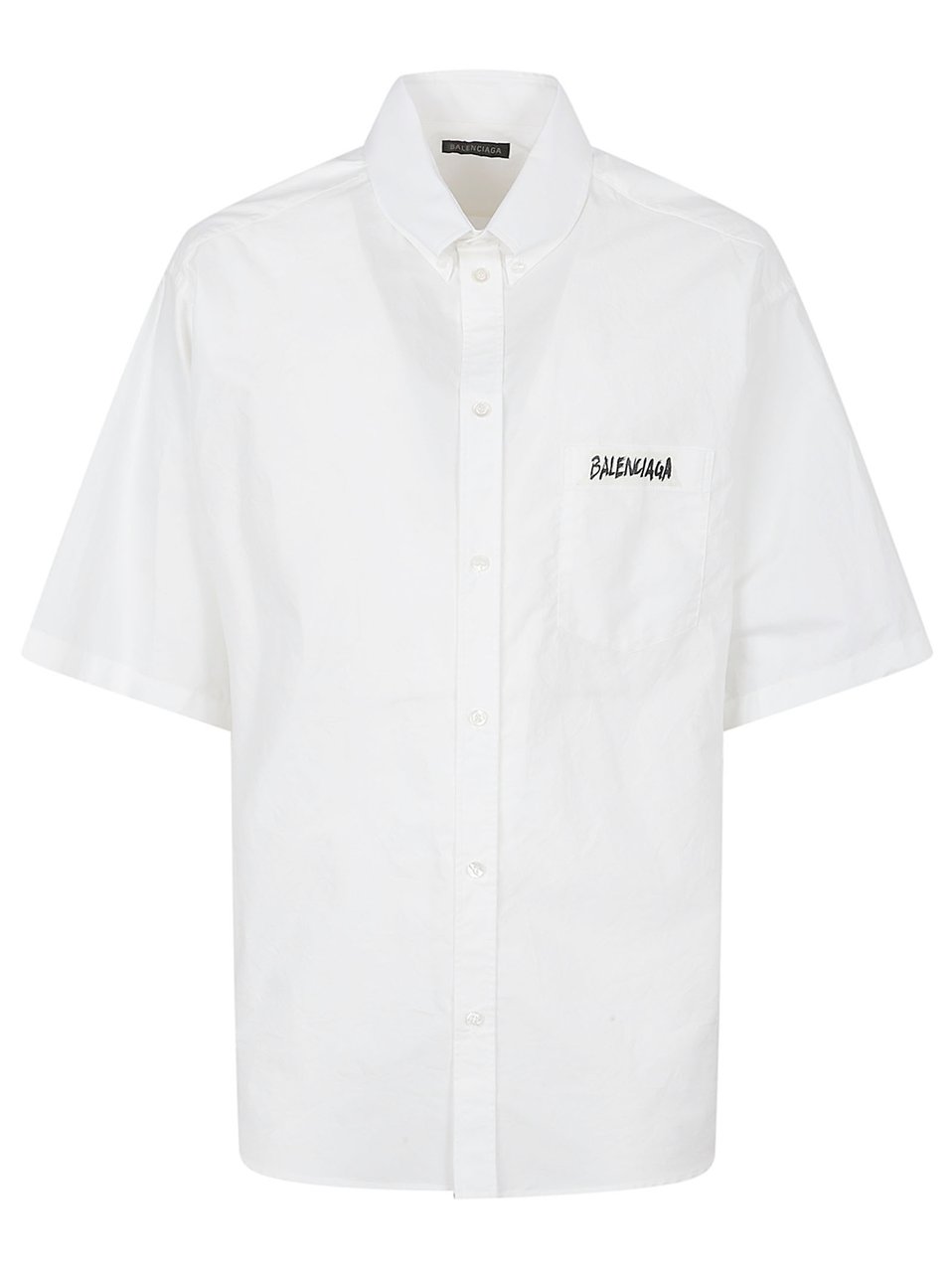 Balenciaga Short-Sleeve White Shirt with Button-Down Collar and Logo Detail Wit
