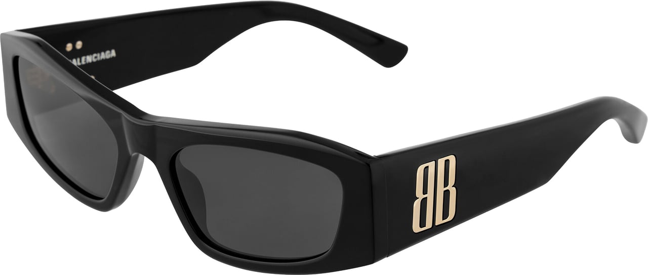 Balenciaga Black Occhiali Rectangular Logo Sunglasses Grijs