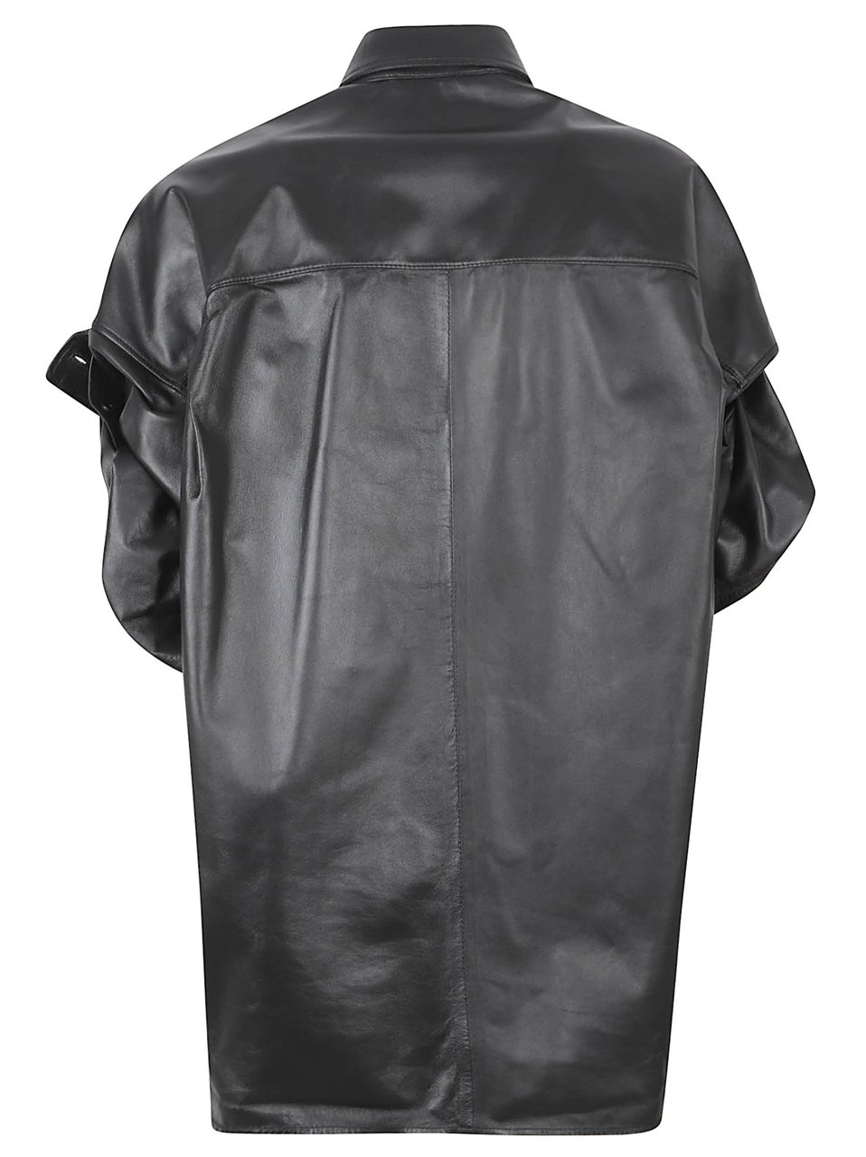 Balenciaga Glossy Black Lamb Leather Shirt Dress with Classic Collar Grijs