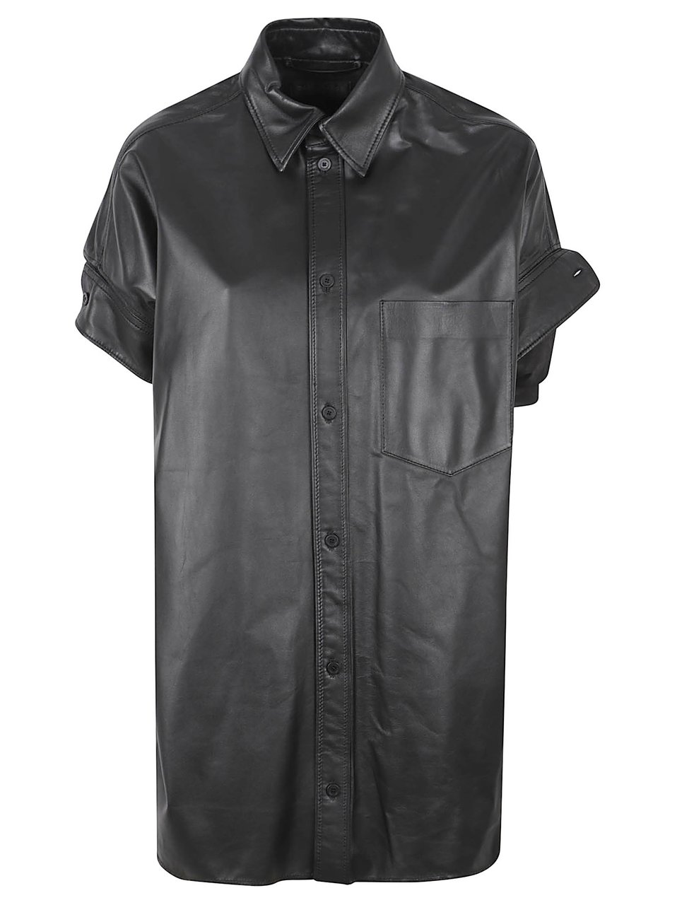 Balenciaga Glossy Black Lamb Leather Shirt Dress with Classic Collar Grijs