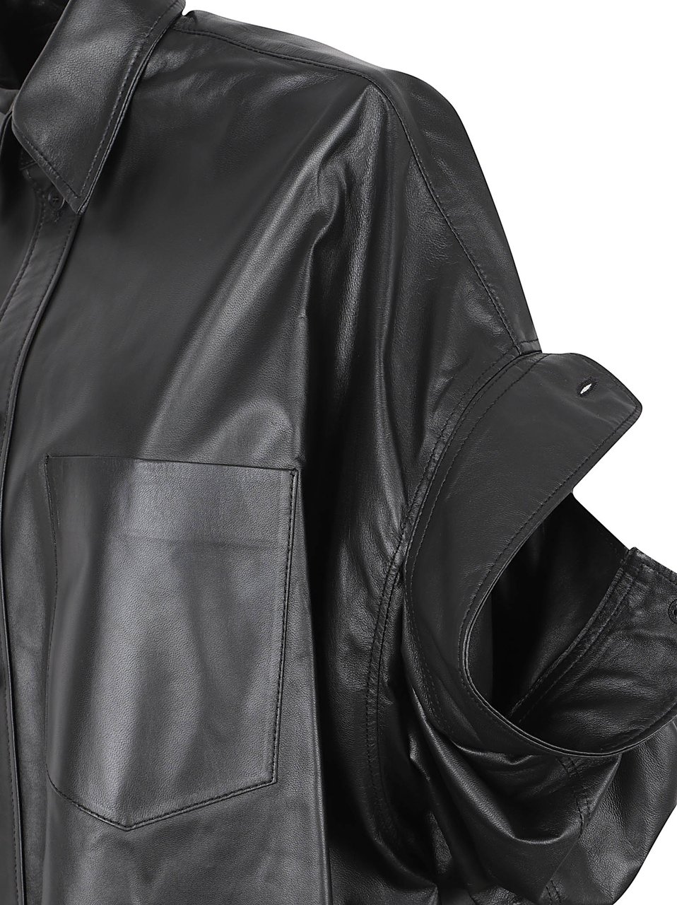 Balenciaga Glossy Black Lamb Leather Shirt Dress with Classic Collar Grijs