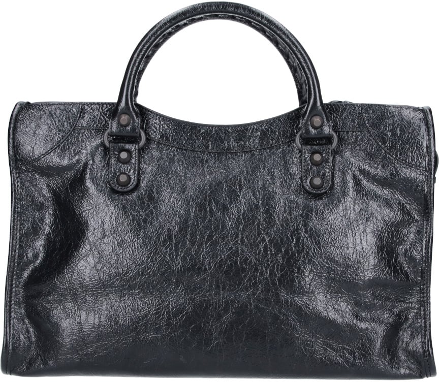 Balenciaga Black City Medium Textured Leather Shoulder Bag Zwart