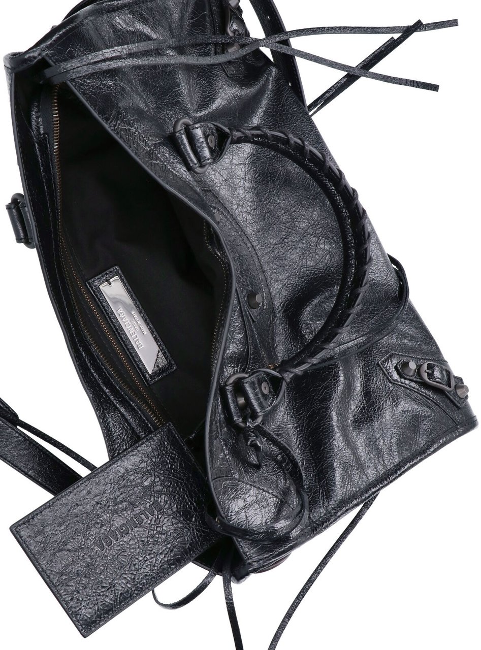 Balenciaga Black City Medium Textured Leather Shoulder Bag Zwart