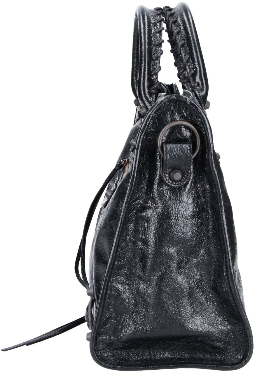 Balenciaga Black City Medium Textured Leather Shoulder Bag Zwart