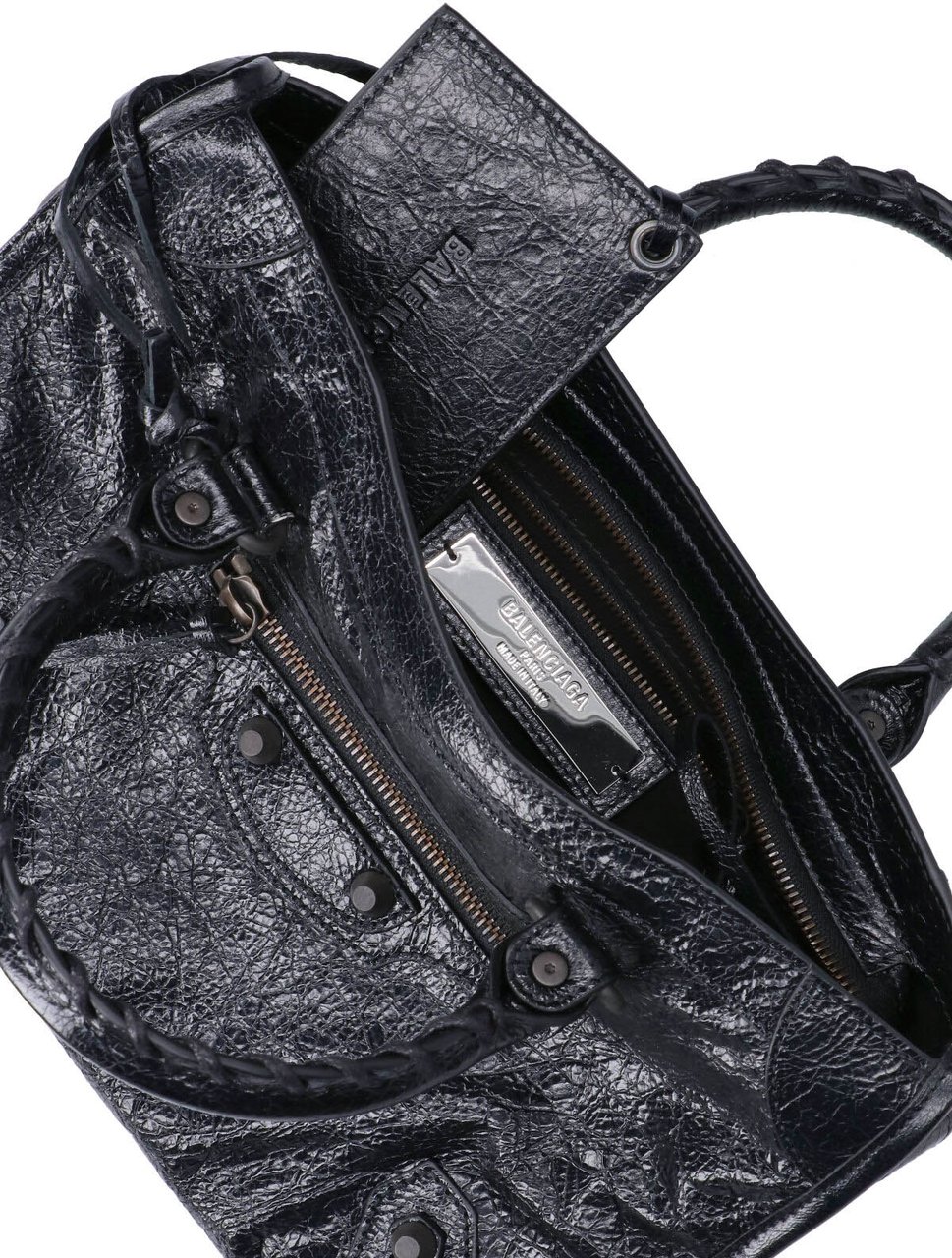 Balenciaga Black Textured Rectangular Braided Bag Zwart