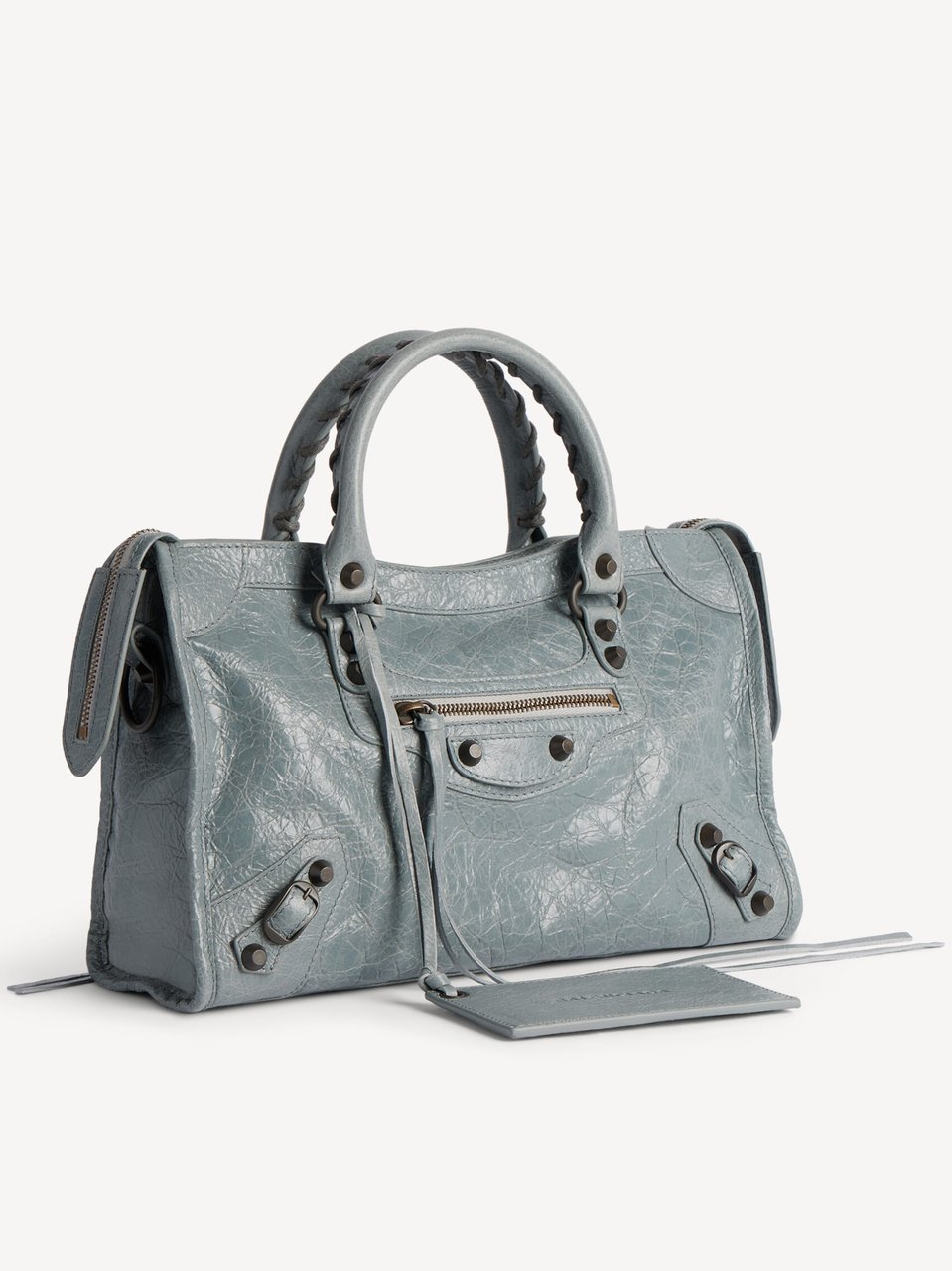 Balenciaga Textured Grey Leather Structured Handbag Grijs